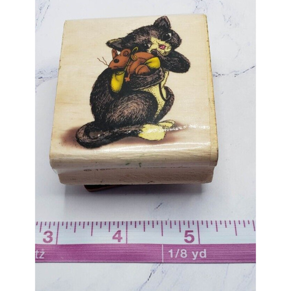 Kitten and Bunny Wood Mounted Rubber Stamp 1998 Sky Kids Wooden Stamp - Picture 2 of 8